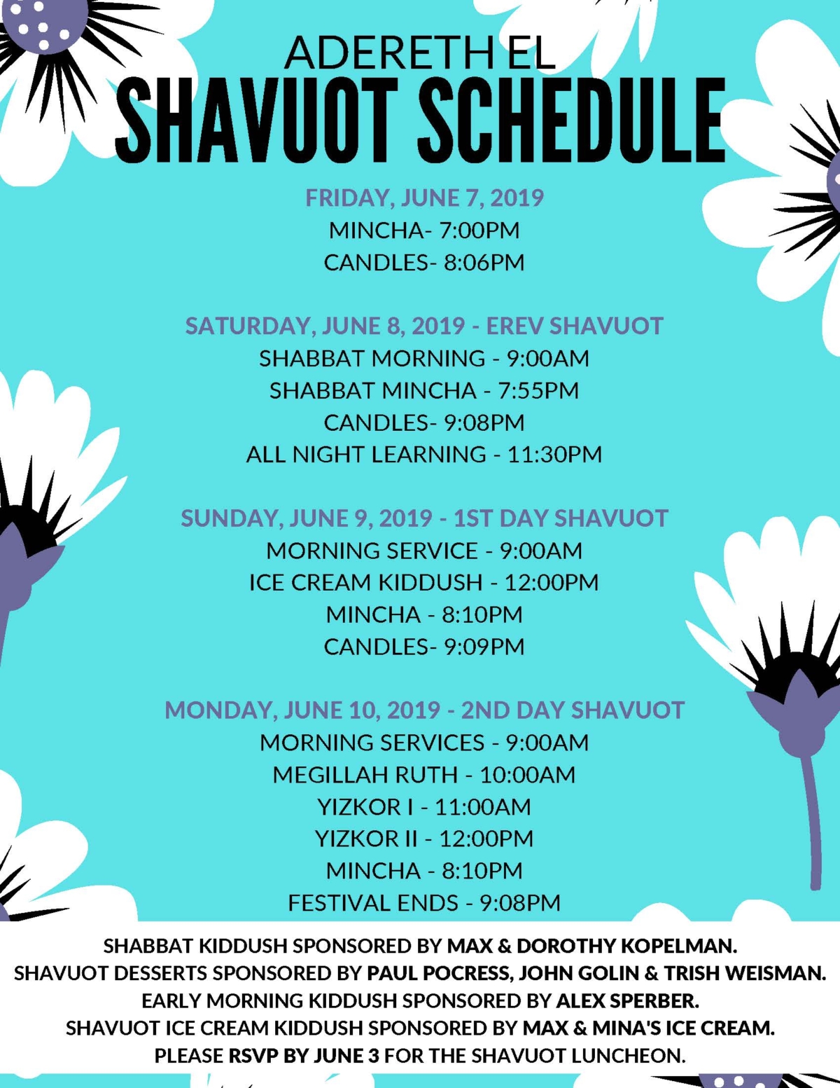 Shavuot Schedule Adereth El